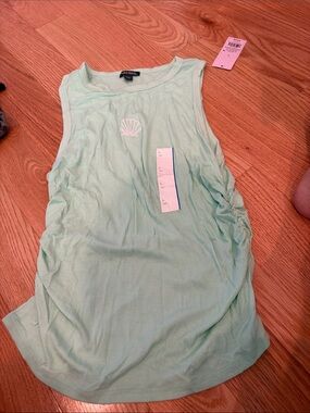 wild fable Mint Green Ribbed Tank Top with Shell Embroidery